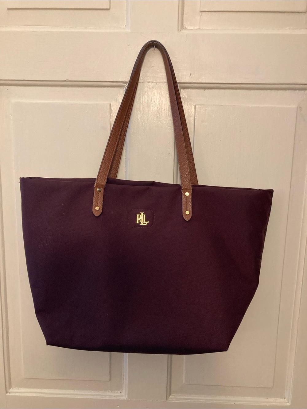 Ralph Lauren Dark Brown with Brown Leather Handles and Gold RL Logo